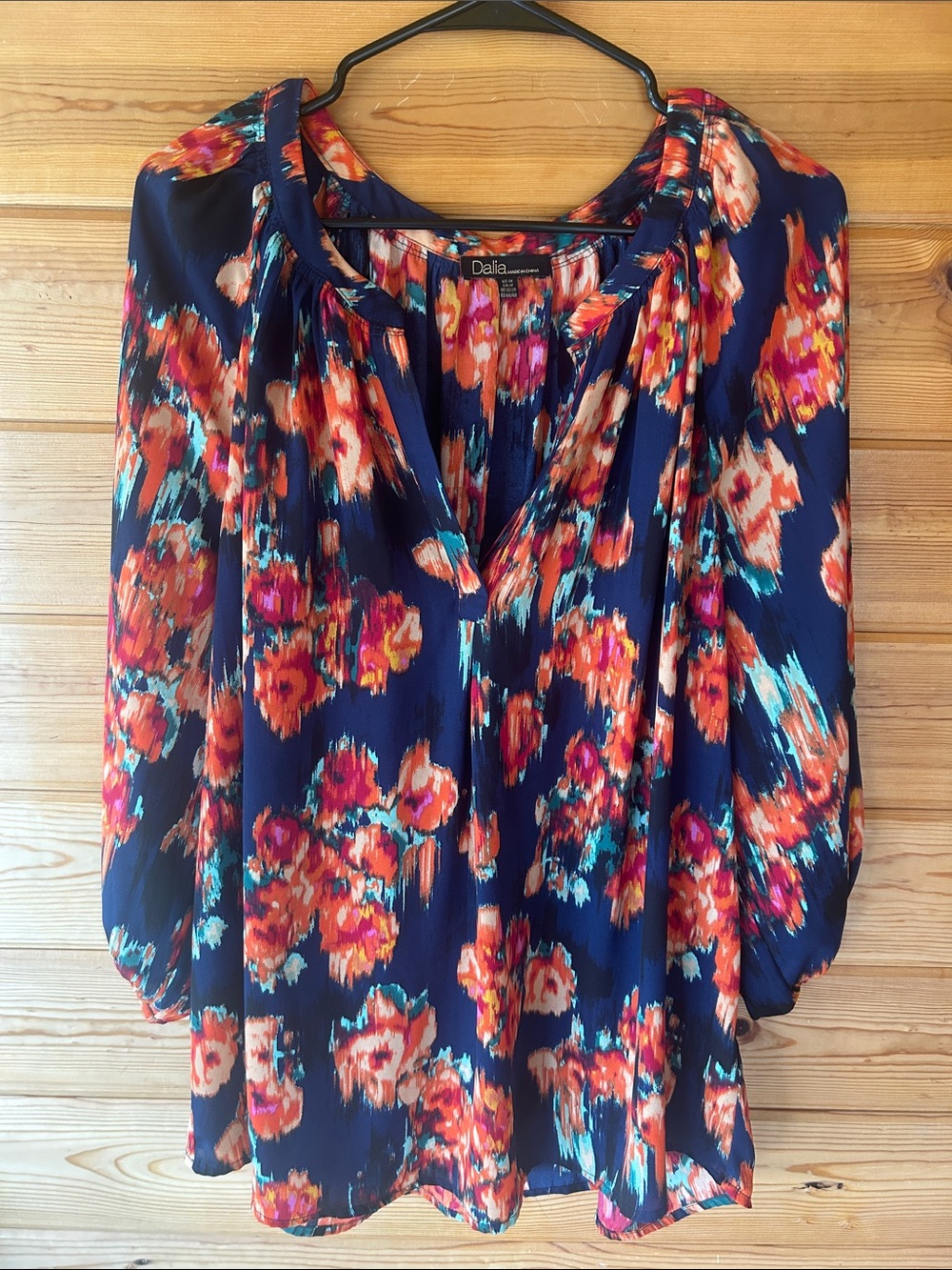 Dalia Navy Floral V-Neck Peasant Blouse